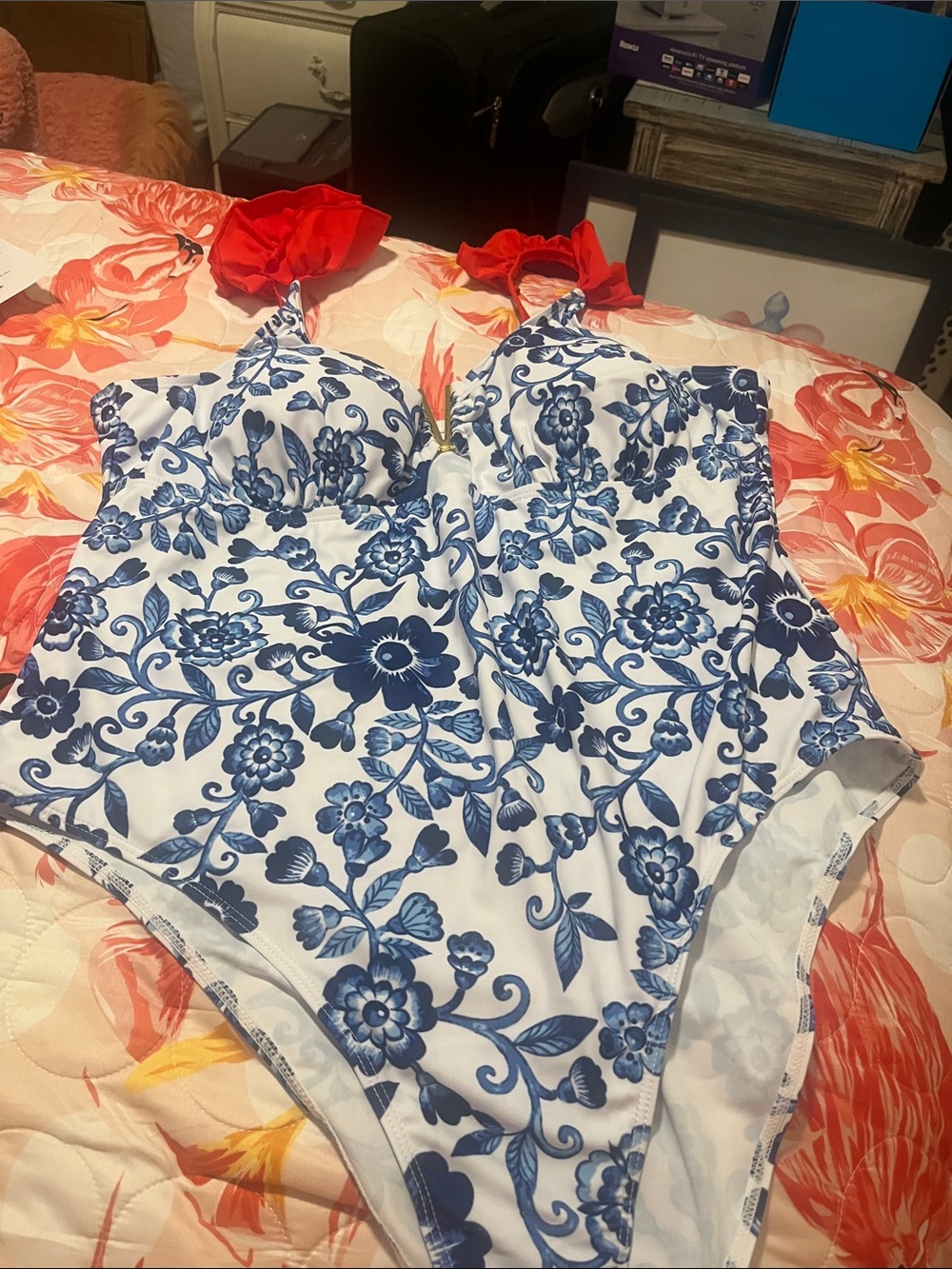 Womens' Blue Floral One-Piece Swimsuit